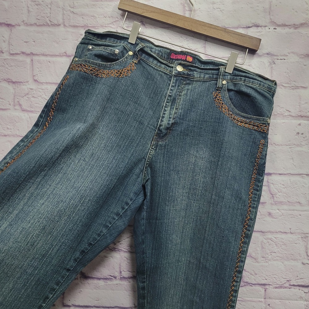 Y2k Old Skool Embroidered Flare Jeans Womens 20 Retro Thrifty‎ Denim Streetwear - Picture 6 of 11